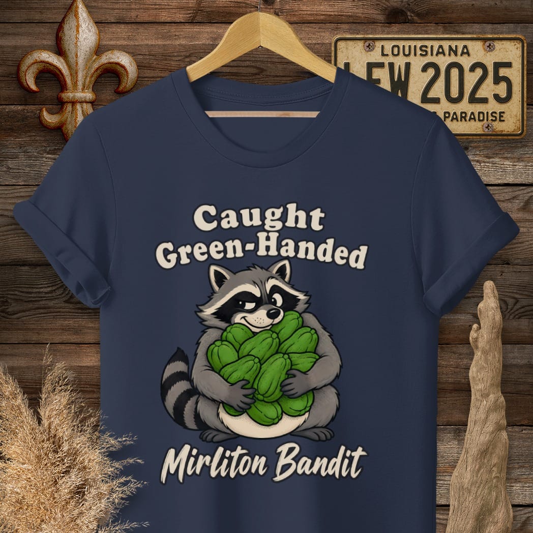 S / Navy Louisiana Mirliton Bandit T-Shirt by Laissez Faire Wear