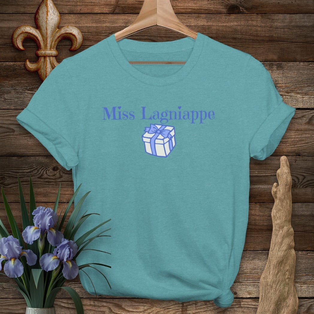 S / Heather Galapagos Blue Louisiana Miss Lagniappe T-Shirt by Laissez Faire Wear