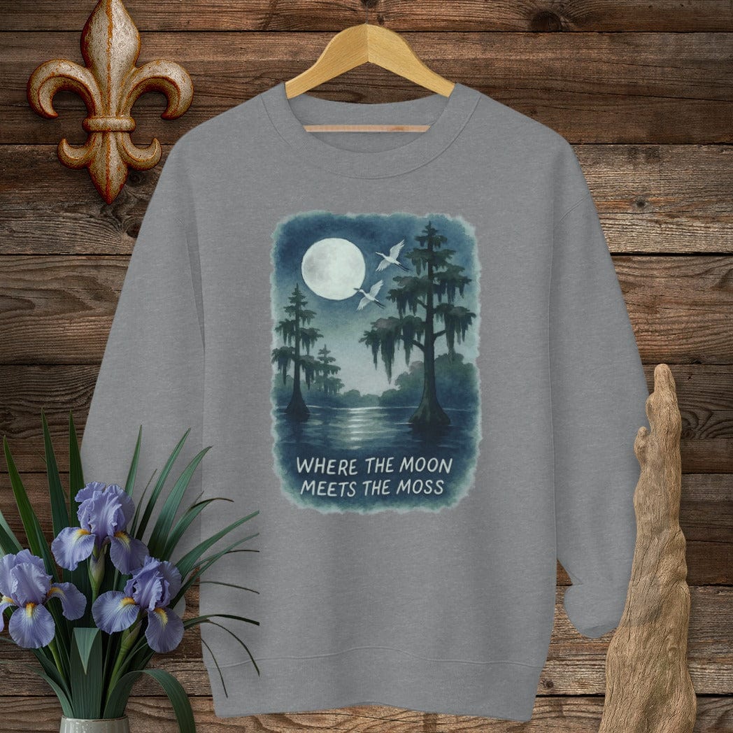 S / Graphite Heather Louisiana Moon Meets Moss Sweatshirt by Laissez Faire Wear