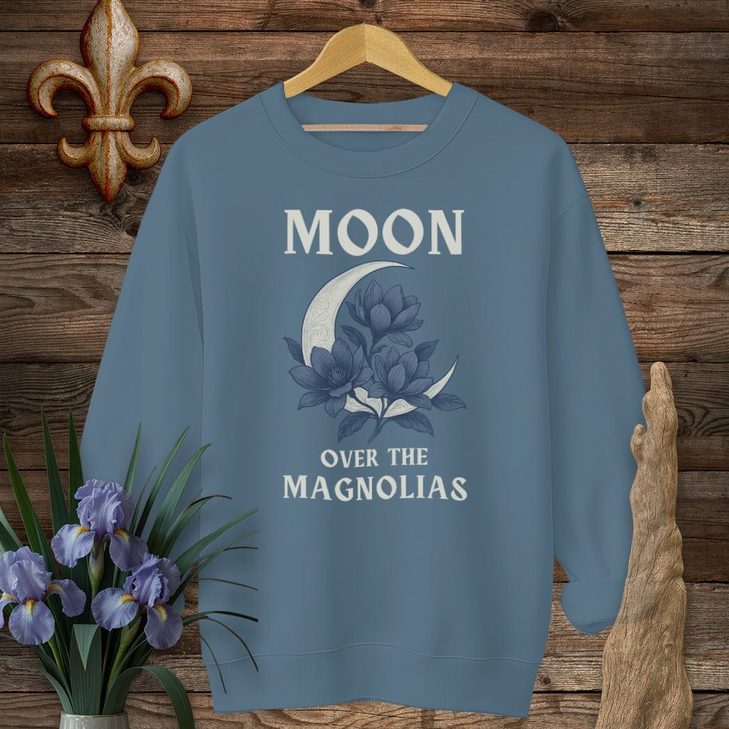 S / Indigo Blue Louisiana Moon Over the Magnolias Sweatshirt by Laissez Faire Wear