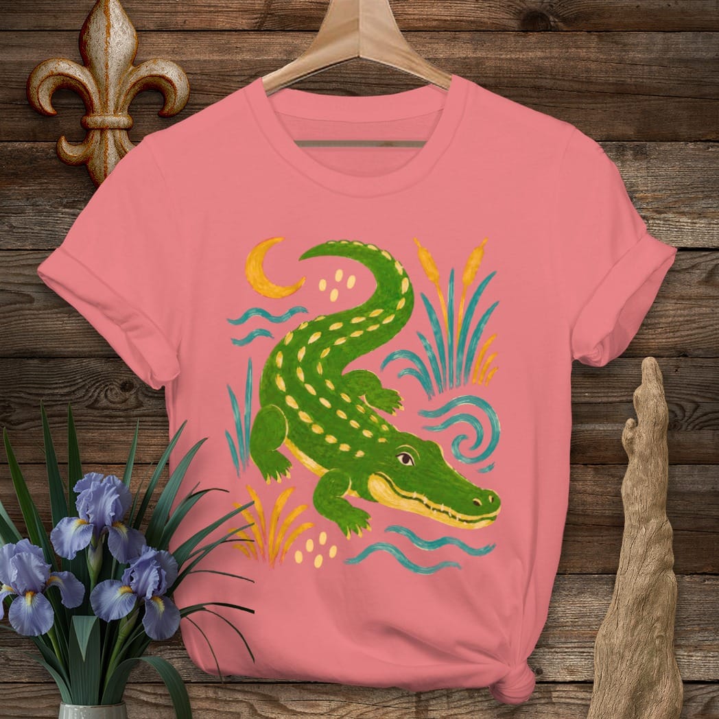 S / Coral Silk Louisiana Moonlit Gator by Laissez Faire Wear