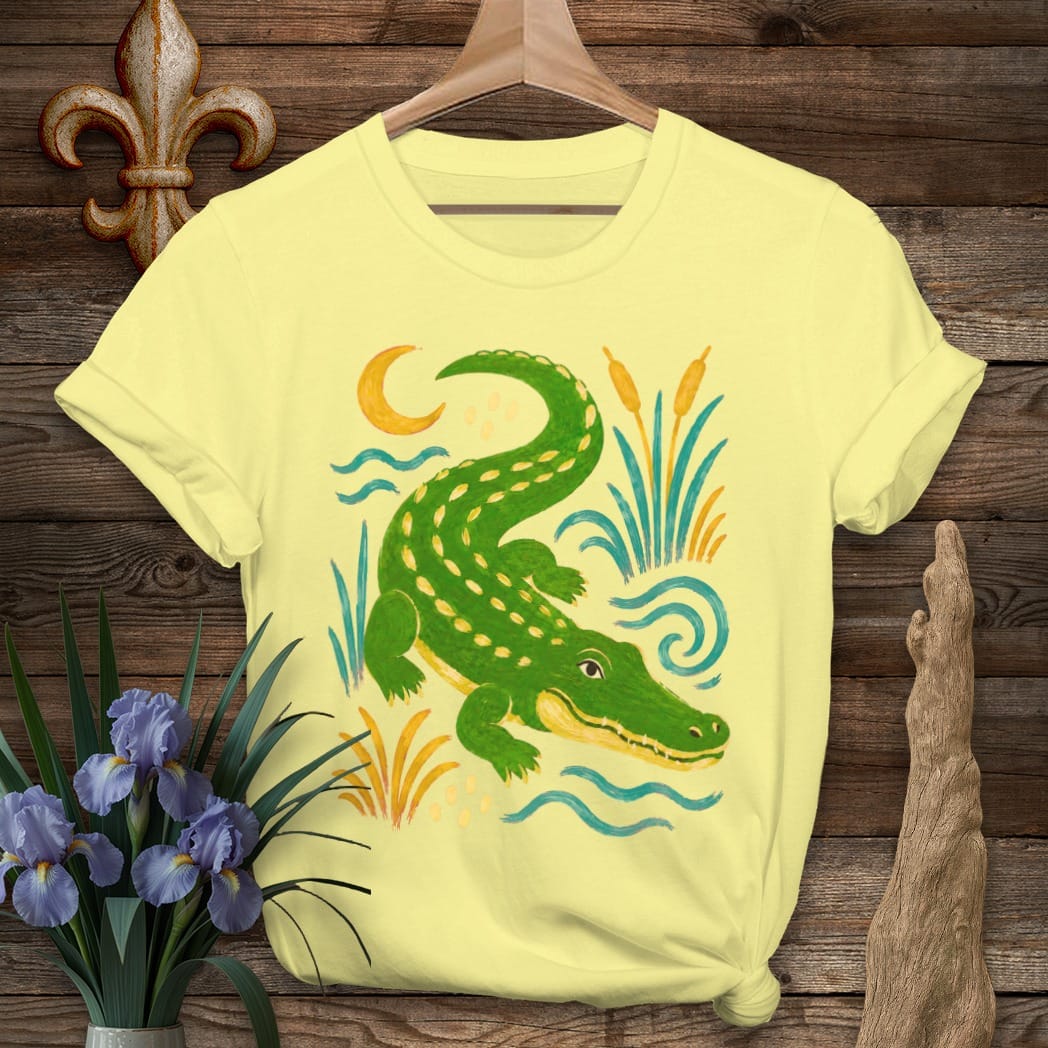 S / Cornsilk Louisiana Moonlit Gator by Laissez Faire Wear