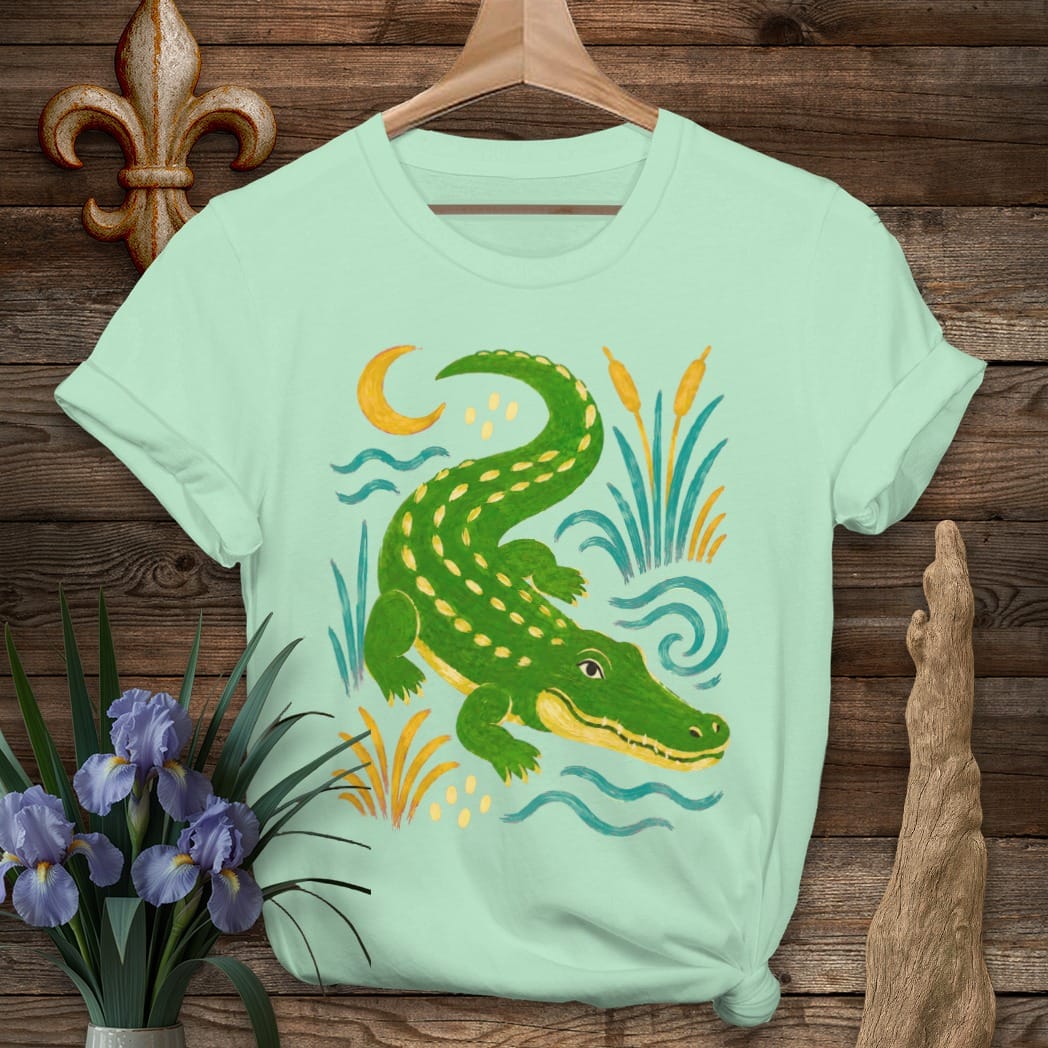 S / Mint Green Louisiana Moonlit Gator by Laissez Faire Wear