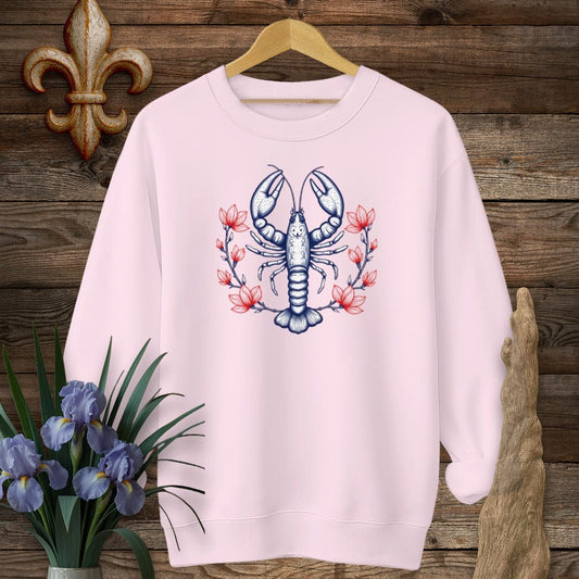 S / Light Pink Louisiana Mudbug & Blooms Sweatshirt by Laissez Faire Wear