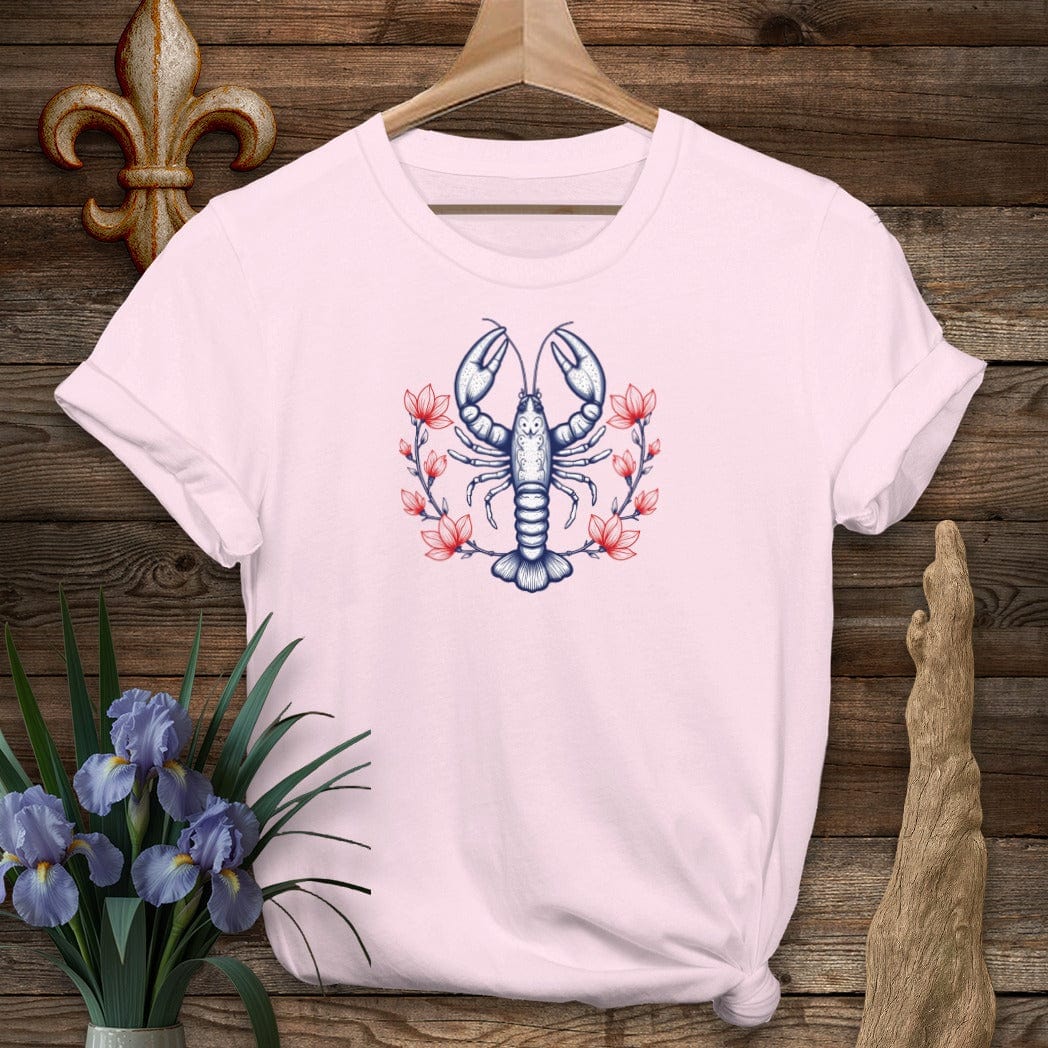 S / Light Pink Louisiana Mudbug & Blooms T-Shirt by Laissez Faire Wear