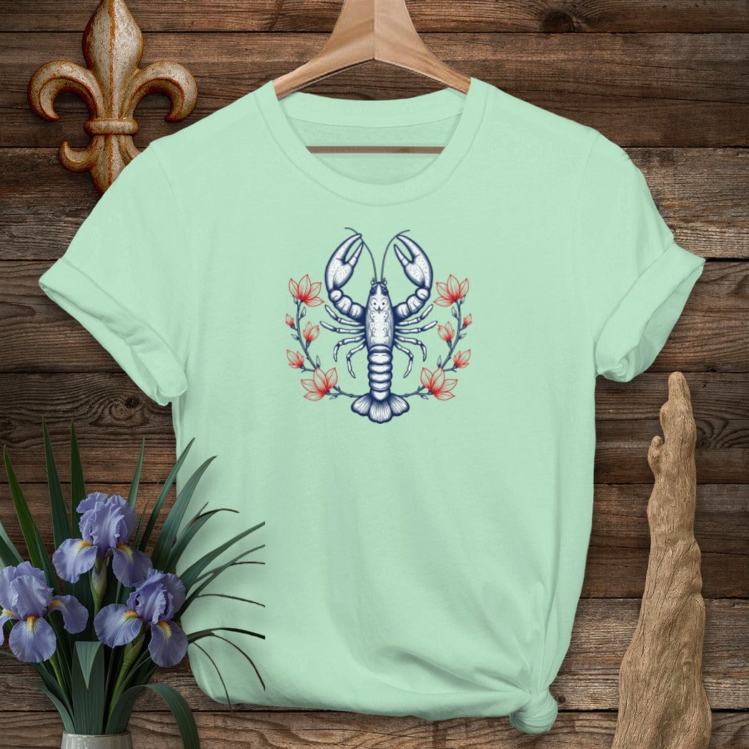 S / Mint Green Louisiana Mudbug & Blooms T-Shirt by Laissez Faire Wear