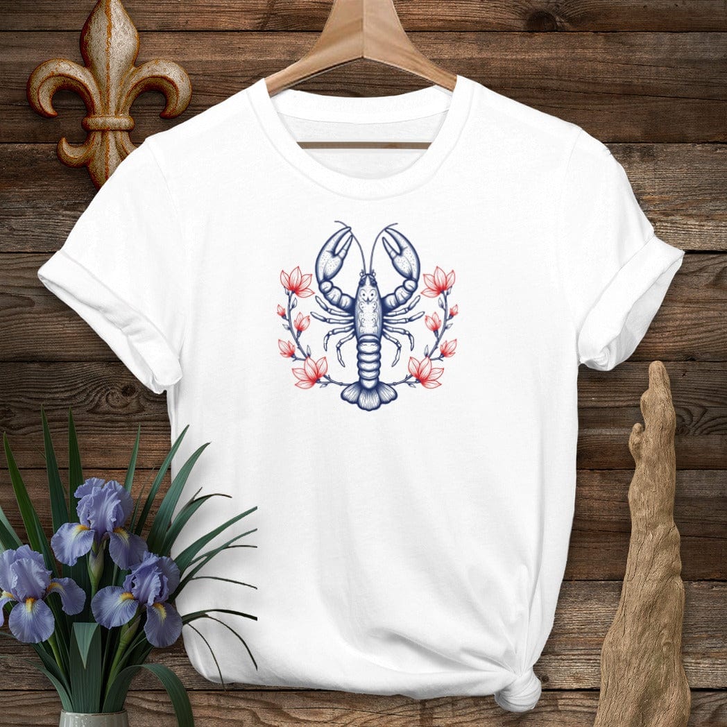 S / White Louisiana Mudbug & Blooms T-Shirt by Laissez Faire Wear