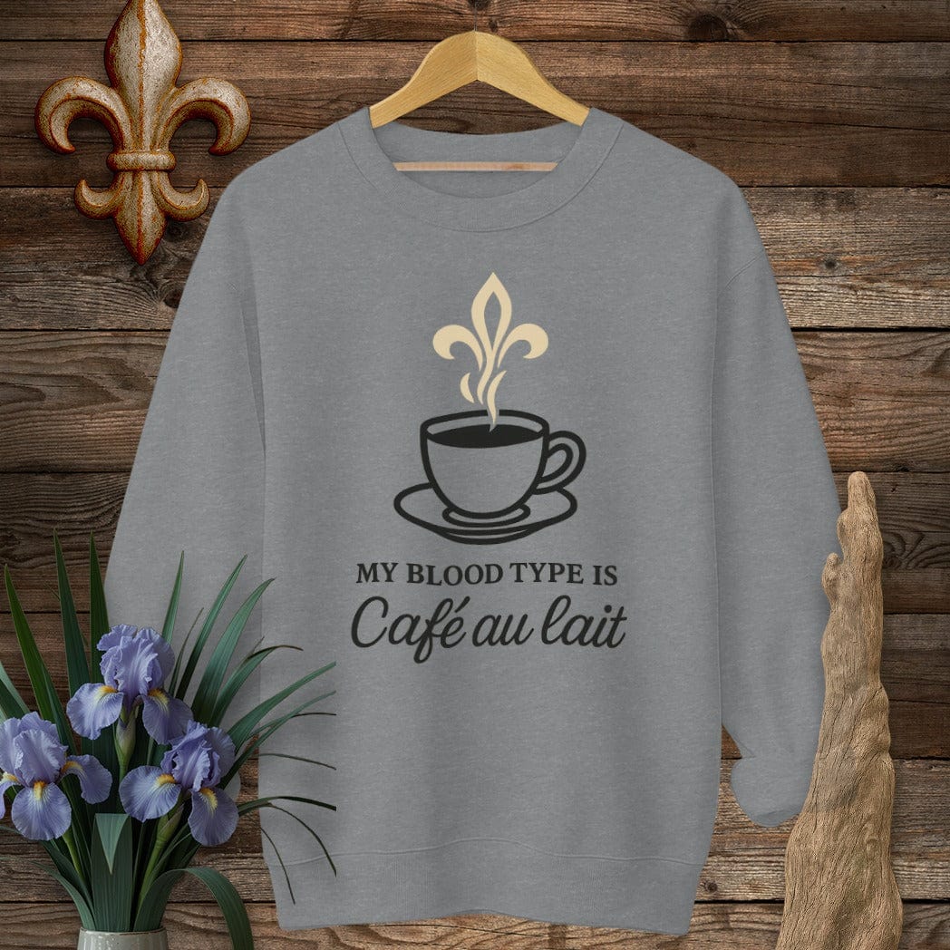 S / Graphite Heather Louisiana My Blood Type Cafe Au Lait Sweatshirt by Laissez Faire Wear