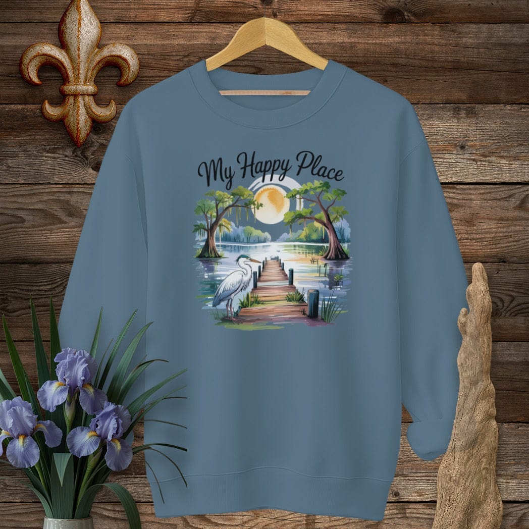 S / Indigo Blue Louisiana My Happy Place Sweatshirt by Laissez Faire Wear