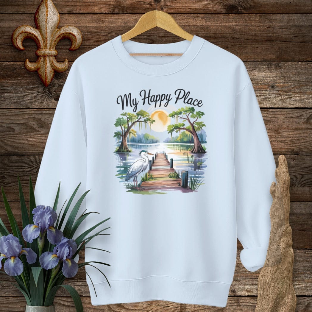 S / Light Blue Louisiana My Happy Place Sweatshirt by Laissez Faire Wear