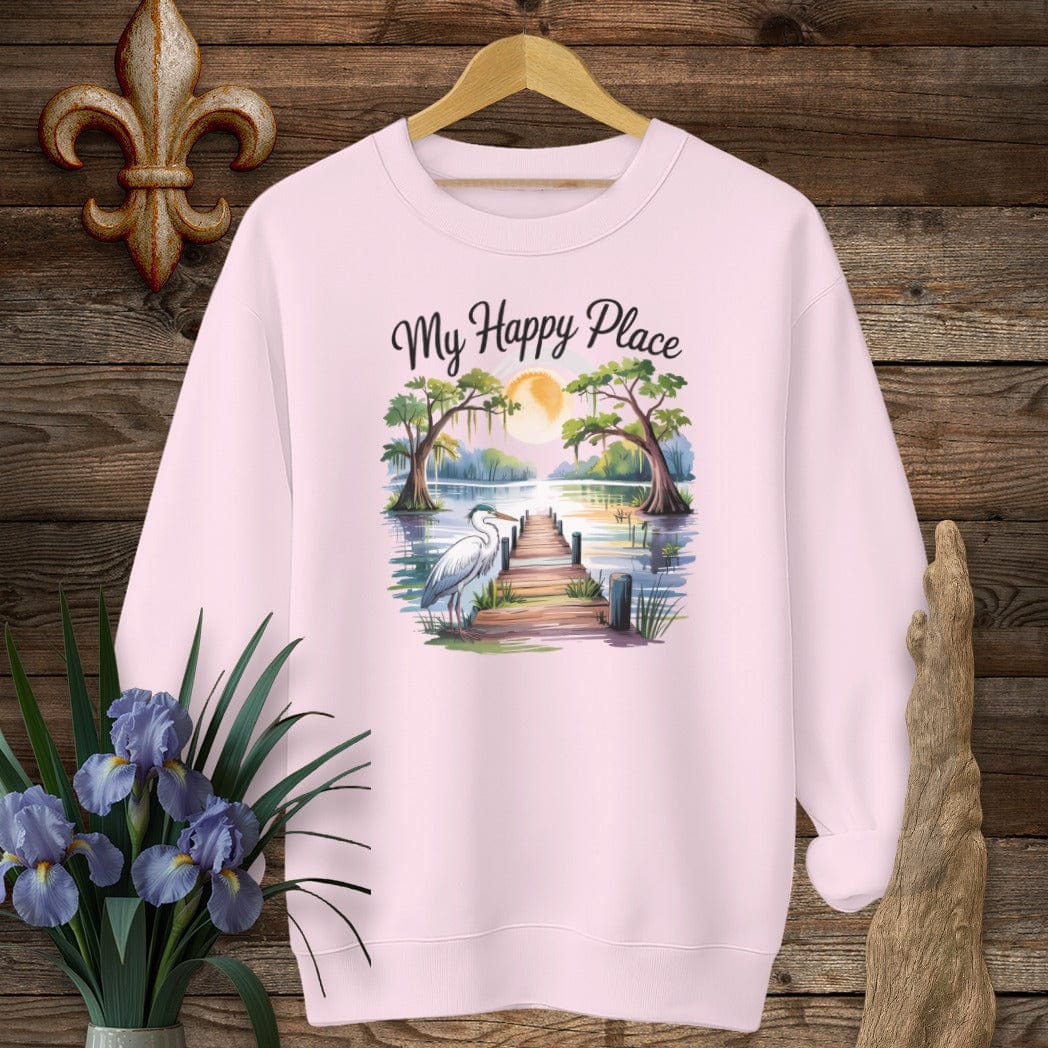 S / Light Pink Louisiana My Happy Place Sweatshirt by Laissez Faire Wear