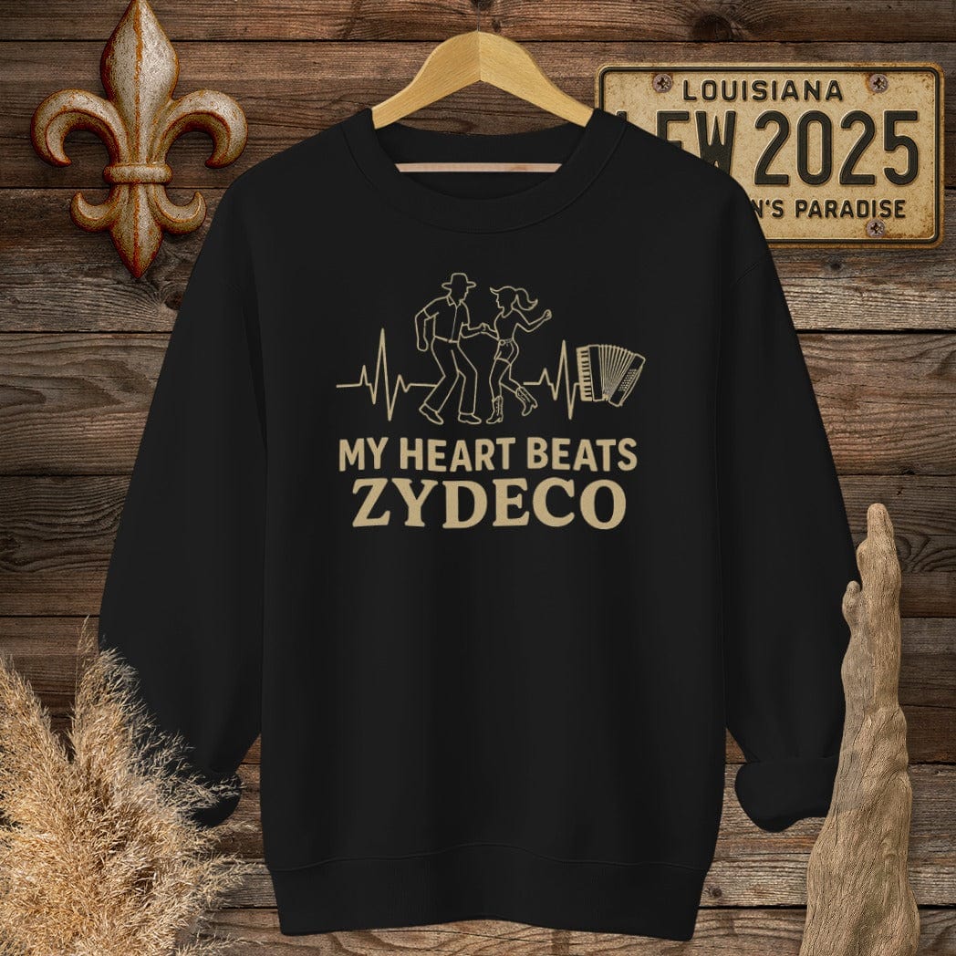 S / Black Louisiana My Heart Beats Zydeco Sweatshirt by Laissez Faire Wear