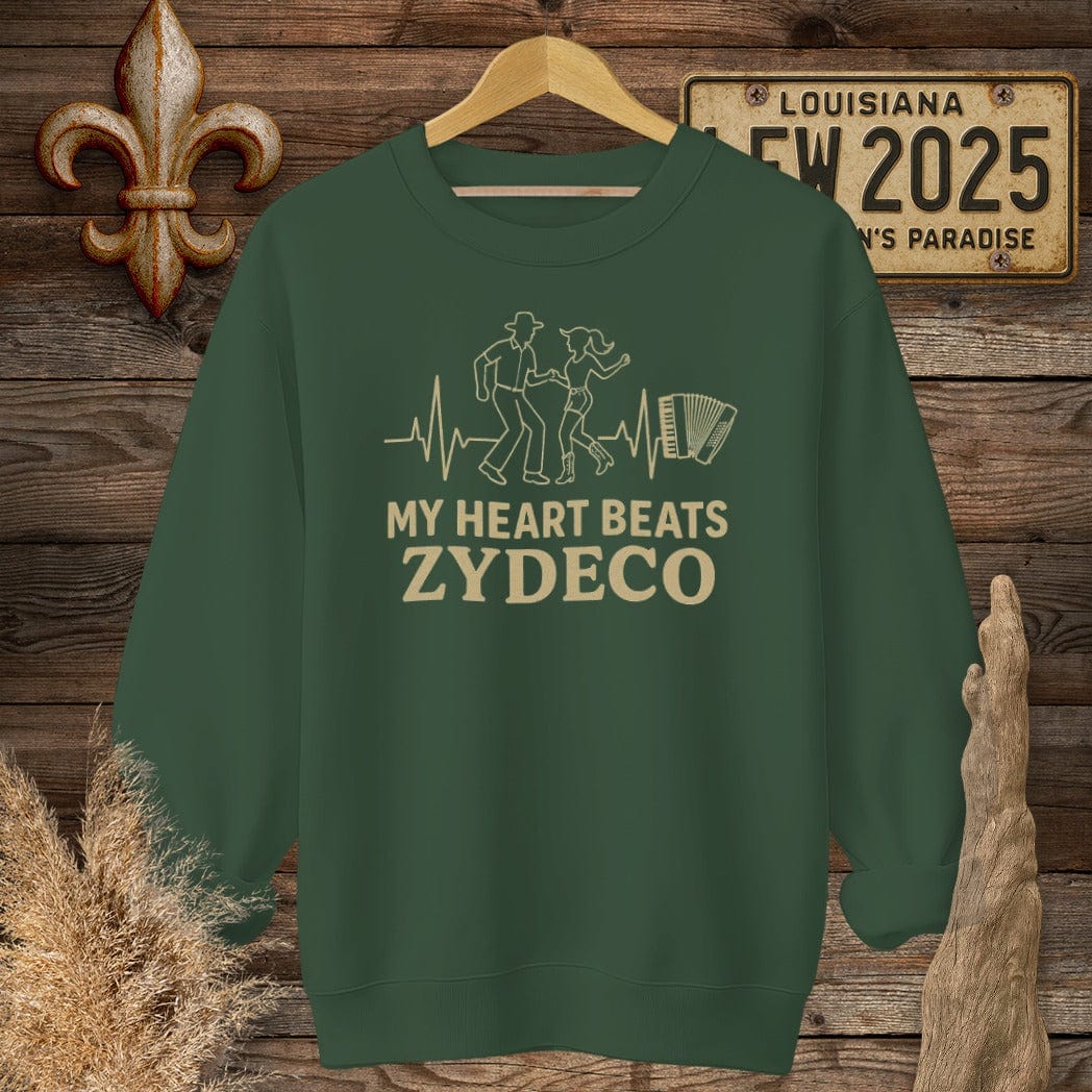 S / Forest Green Louisiana My Heart Beats Zydeco Sweatshirt by Laissez Faire Wear