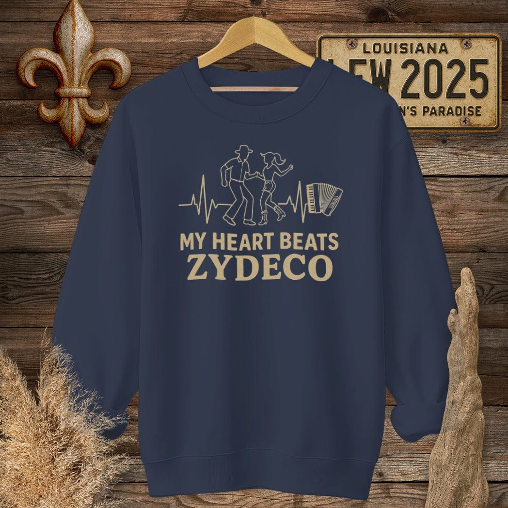 S / Navy Louisiana My Heart Beats Zydeco Sweatshirt by Laissez Faire Wear