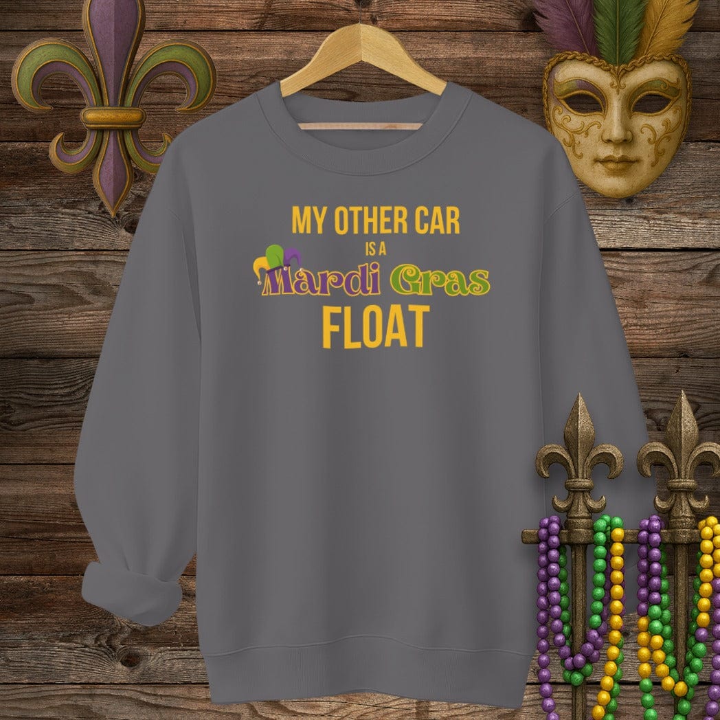 S / Charcoal Louisiana My Other Car is a Mardi Gras Float Sweatshirt by Laissez Faire Wear