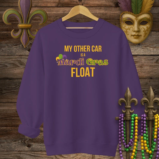 S / Purple Louisiana My Other Car is a Mardi Gras Float Sweatshirt by Laissez Faire Wear