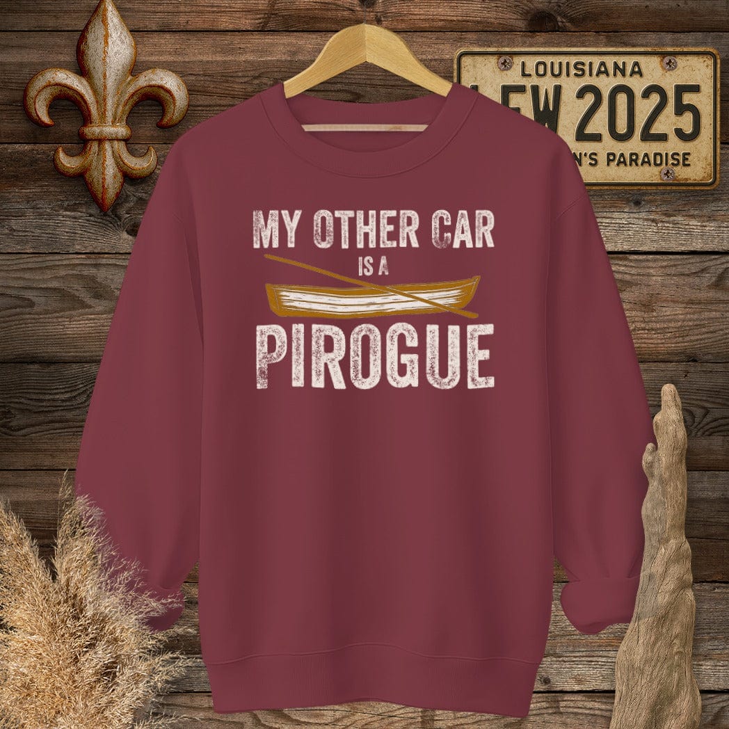 S / Garnet Louisiana My Other Car is a Pirogue Sweatshirt by Laissez Faire Wear