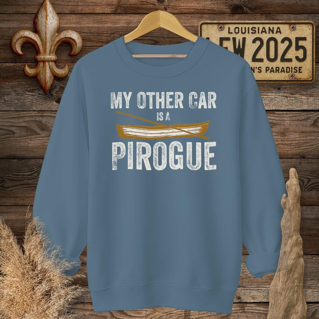 S / Indigo Blue Louisiana My Other Car is a Pirogue Sweatshirt by Laissez Faire Wear