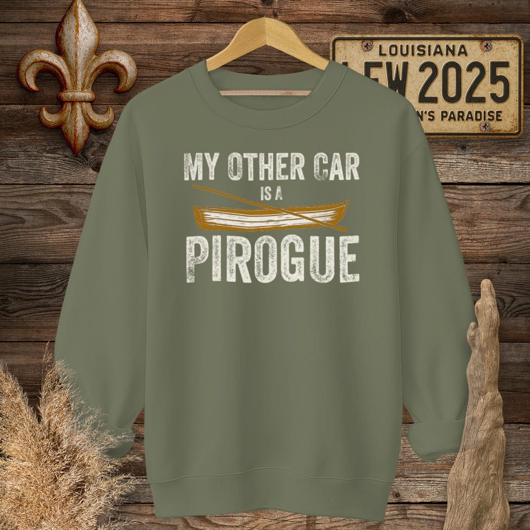S / Military Green Louisiana My Other Car is a Pirogue Sweatshirt by Laissez Faire Wear