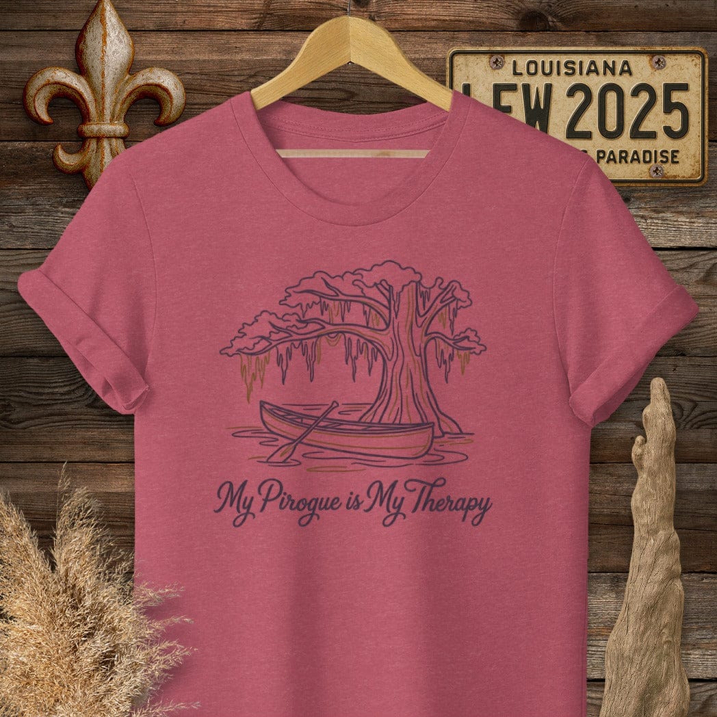 S / Heather Cardinal Louisiana My Pirogue is My Therapy T-Shirt by Laissez Faire Wear