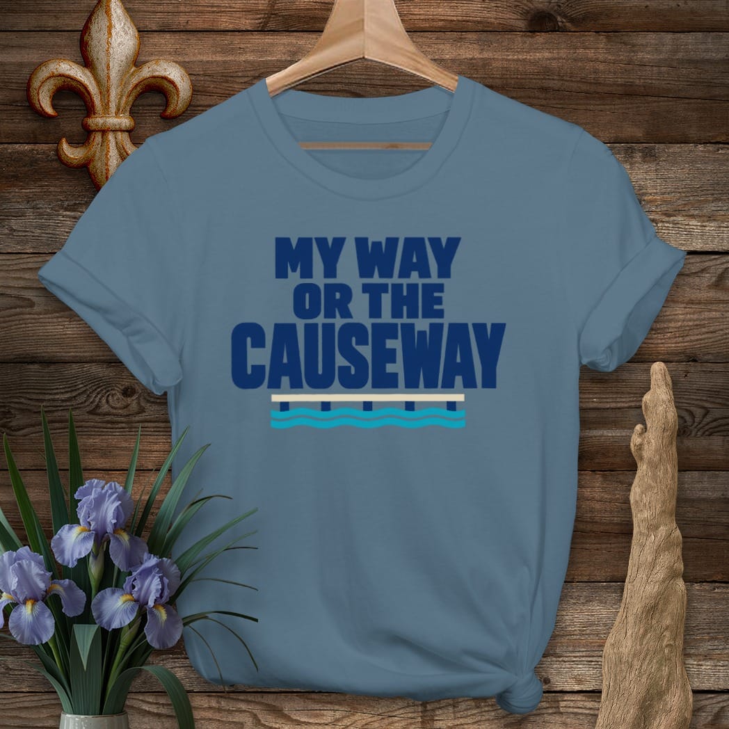 S / Indigo Blue Louisiana My Way or Causeway T-Shirt by Laissez Faire Wear