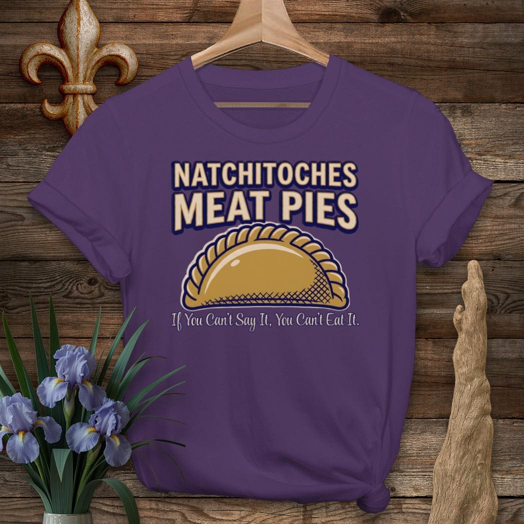 S / Purple Louisiana Natchitoches Meat Pies T-Shirt by Laissez Faire Wear