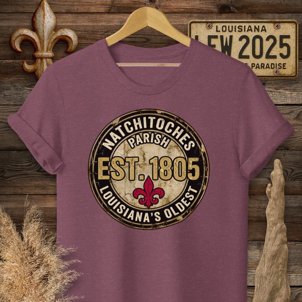 S / Heather Maroon Louisiana Natchitoches Parish T-Shirt by Laissez Faire Wear