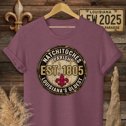 S / Heather Maroon Louisiana Natchitoches Parish T-Shirt by Laissez Faire Wear