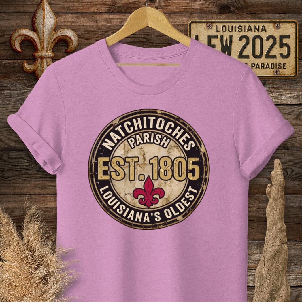 S / Heather Radiant Orchid Louisiana Natchitoches Parish T-Shirt by Laissez Faire Wear
