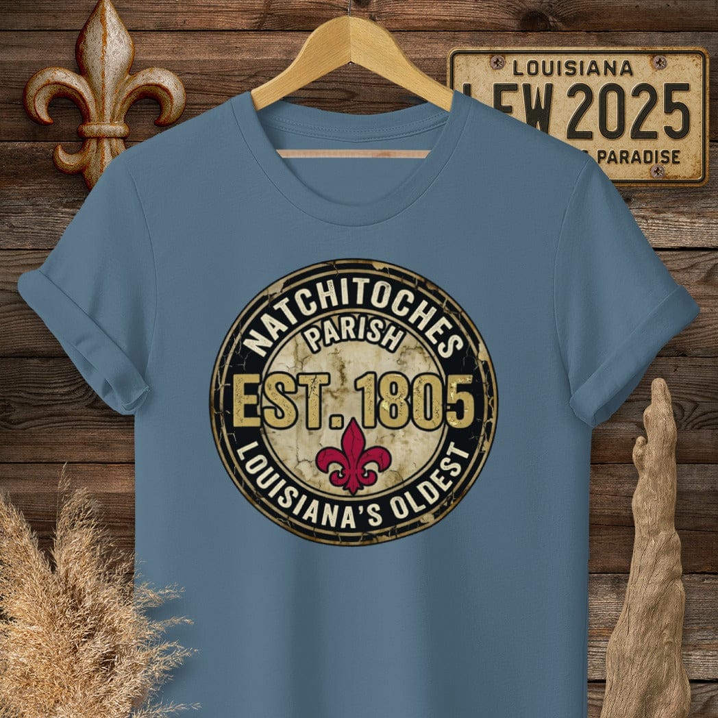S / Indigo Blue Louisiana Natchitoches Parish T-Shirt by Laissez Faire Wear