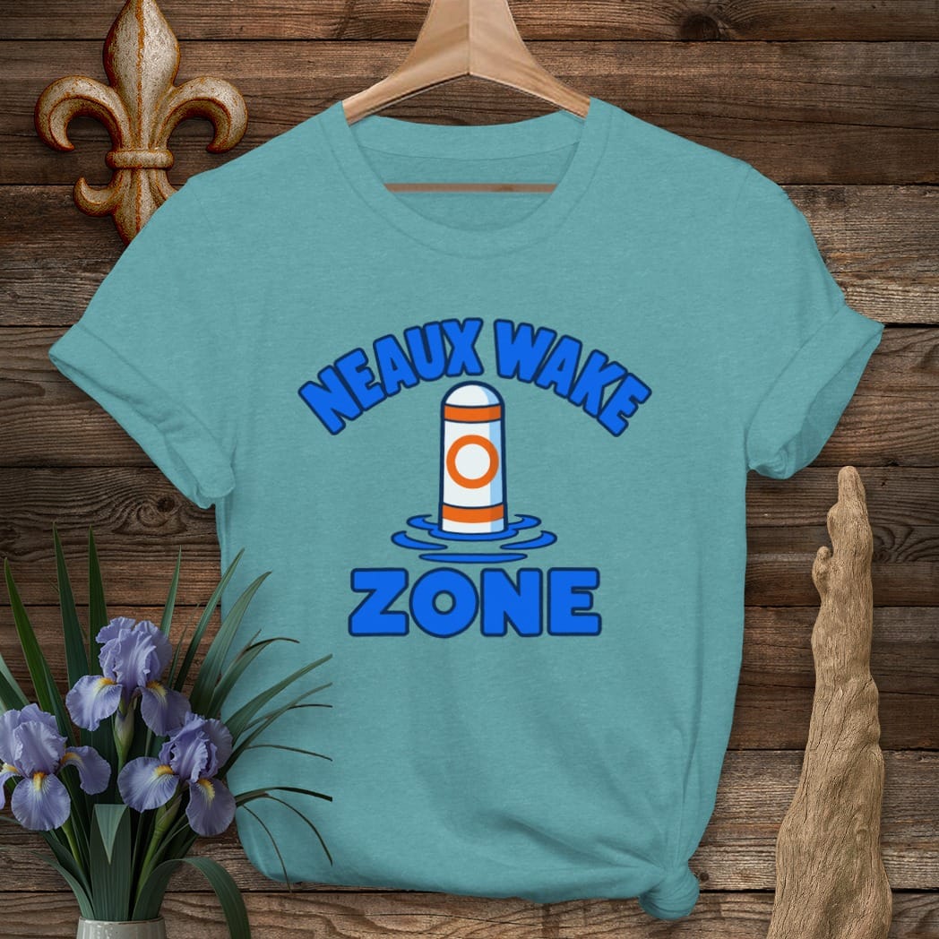 S / Heather Galapagos Blue Louisiana Neaux Wake Zone T-Shirt by Laissez Faire Wear