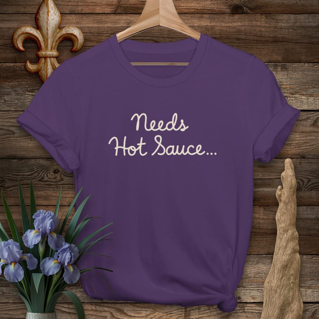 S / Purple Louisiana Needs Hot Sauce T-Shirt by Laissez Faire Wear