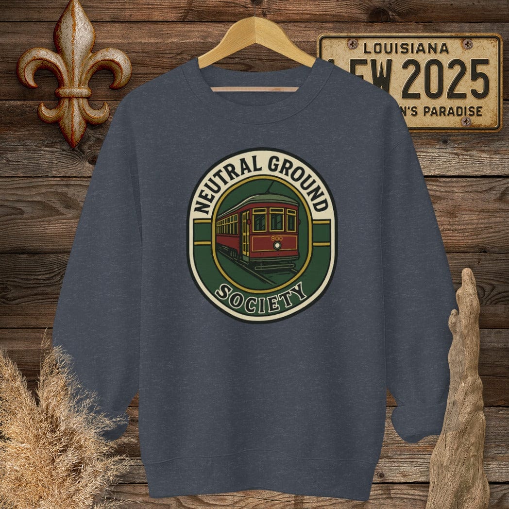 S / Heather Sport Dark Navy Louisiana Neutral Ground Society Sweatshirt by Laissez Faire Wear