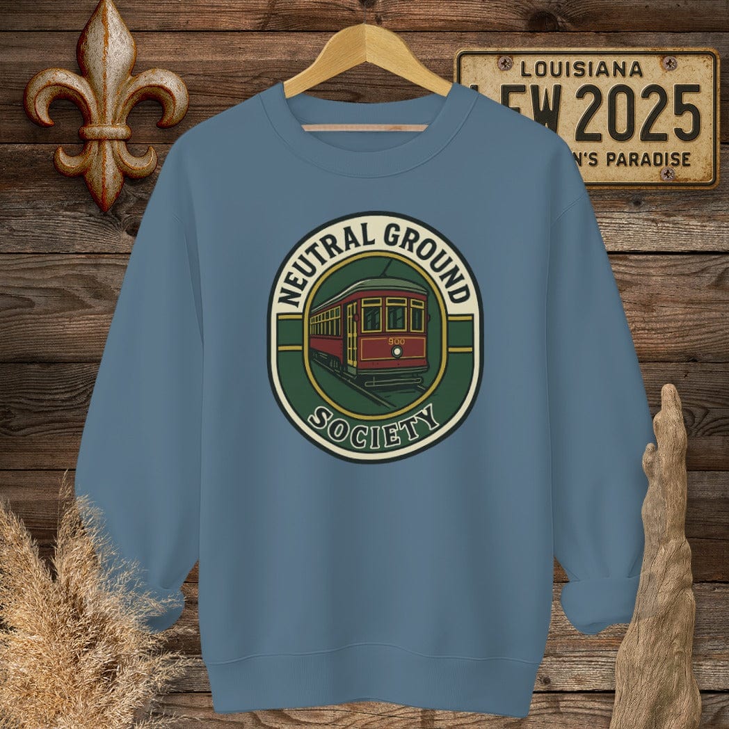 S / Indigo Blue Louisiana Neutral Ground Society Sweatshirt by Laissez Faire Wear