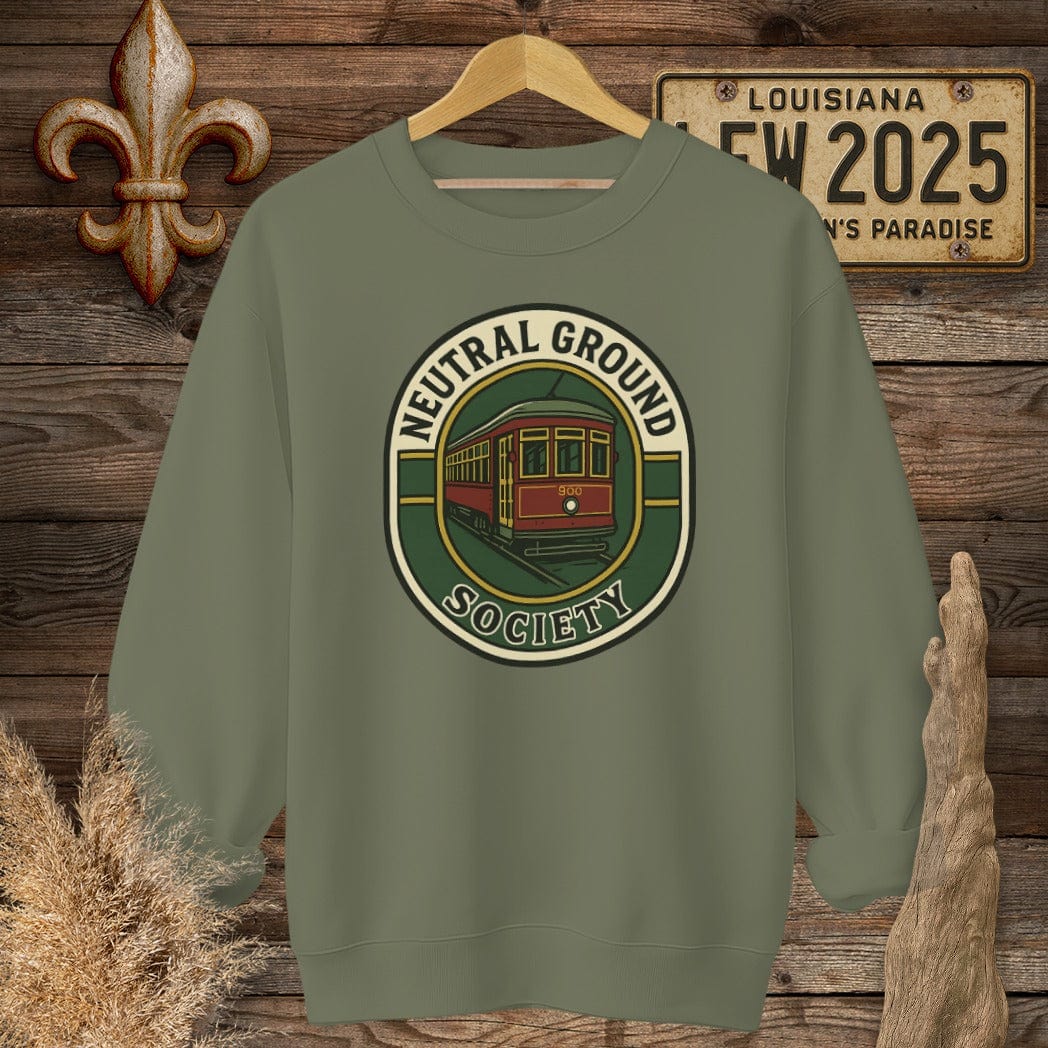 S / Military Green Louisiana Neutral Ground Society Sweatshirt by Laissez Faire Wear