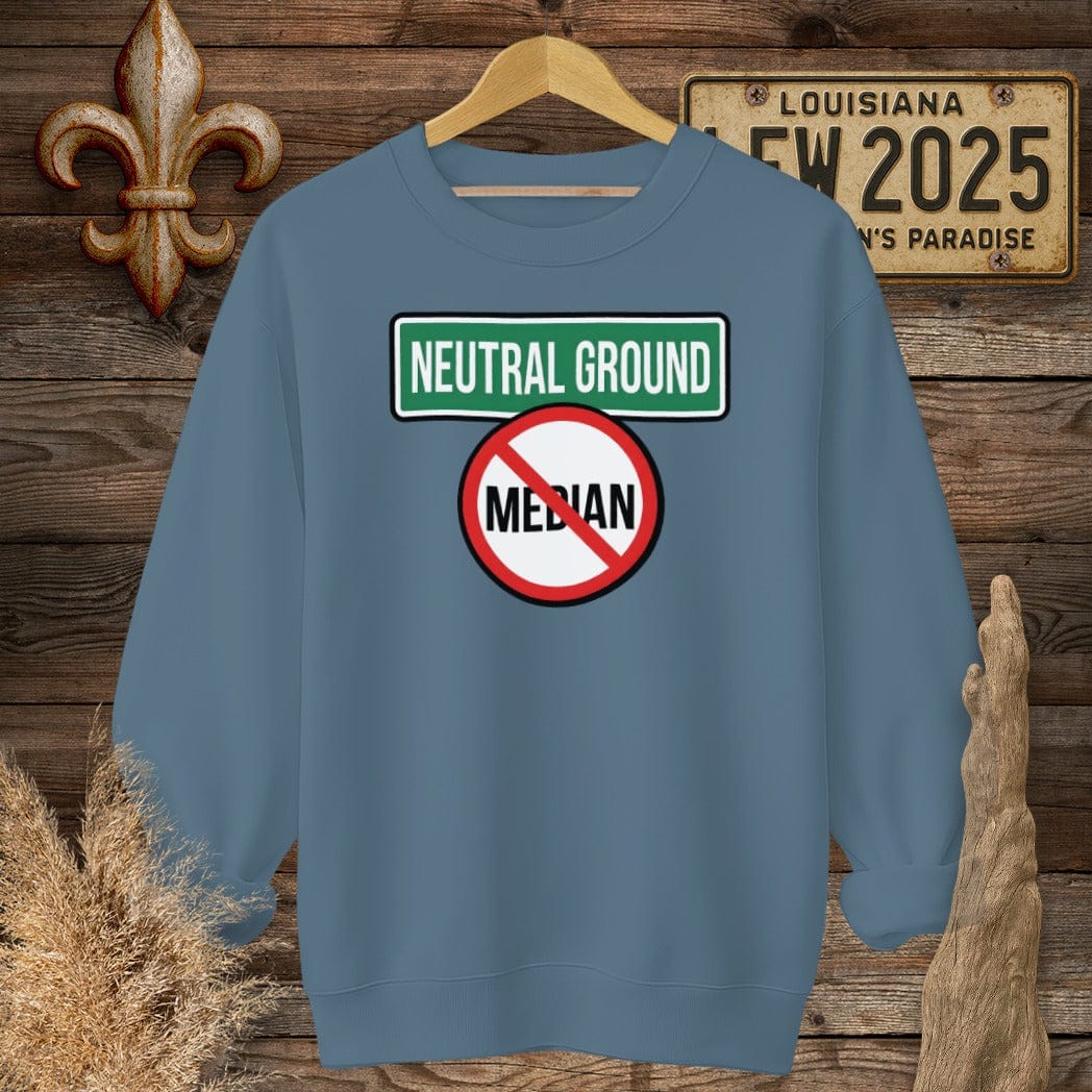 S / Indigo Blue Louisiana Neutral Ground Sweatshirt by Laissez Faire Wear