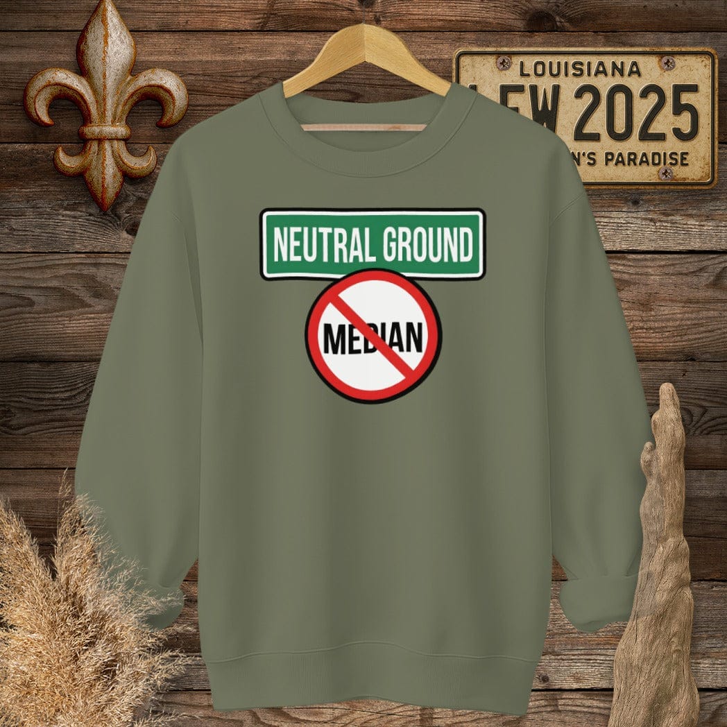 S / Military Green Louisiana Neutral Ground Sweatshirt by Laissez Faire Wear