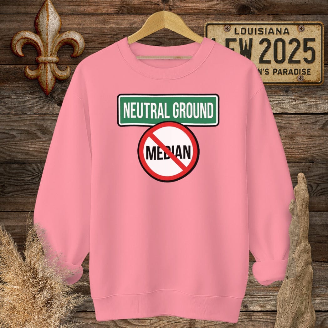S / Safety Pink Louisiana Neutral Ground Sweatshirt by Laissez Faire Wear