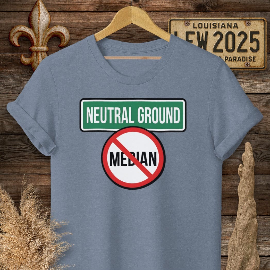 S / Heather Indigo Louisiana Neutral Ground T-Shirt by Laissez Faire Wear