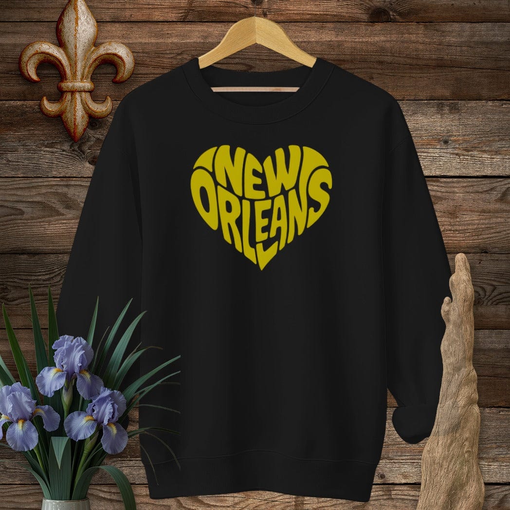 S / Black Louisiana New Orleans Heart Sweatshirt by Laissez Faire Wear