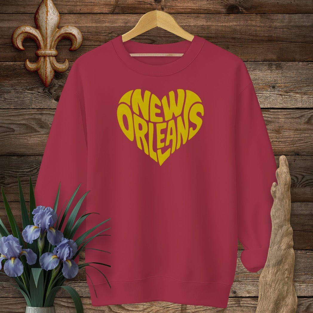 S / Cardinal Red Louisiana New Orleans Heart Sweatshirt by Laissez Faire Wear