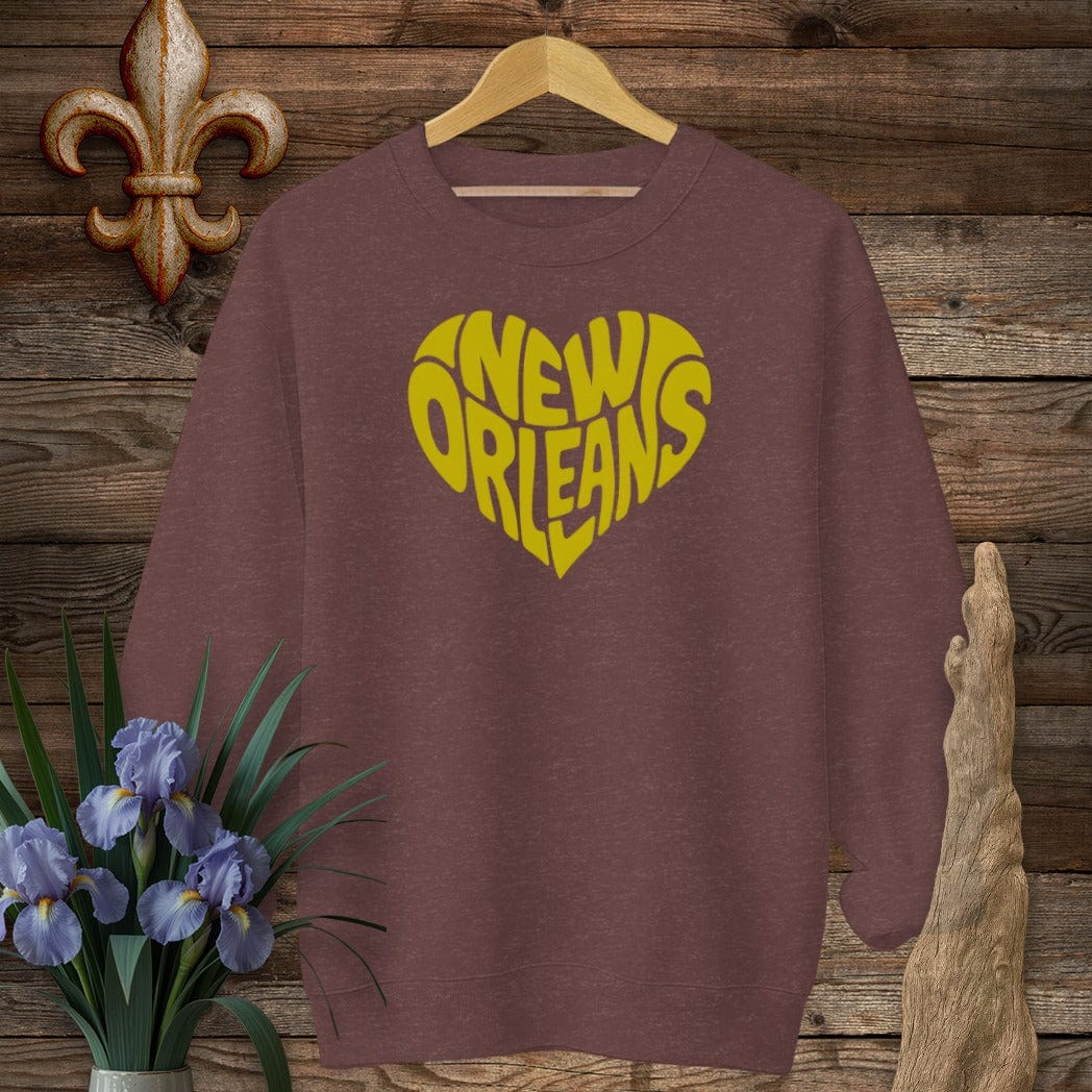 S / Heather Sport Dark Maroon Louisiana New Orleans Heart Sweatshirt by Laissez Faire Wear