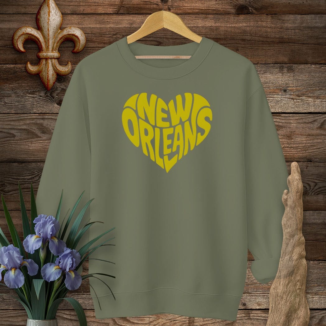 S / Military Green Louisiana New Orleans Heart Sweatshirt by Laissez Faire Wear