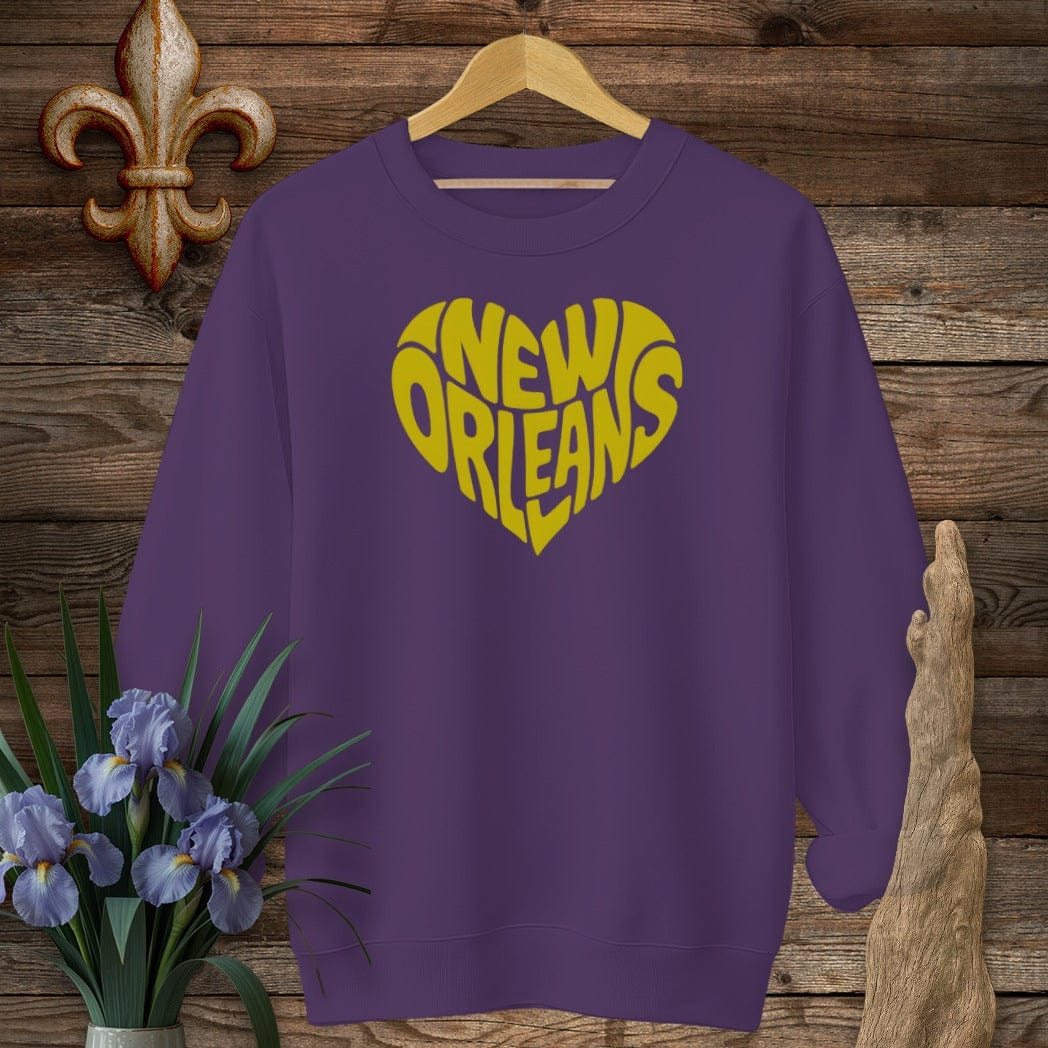 S / Purple Louisiana New Orleans Heart Sweatshirt by Laissez Faire Wear