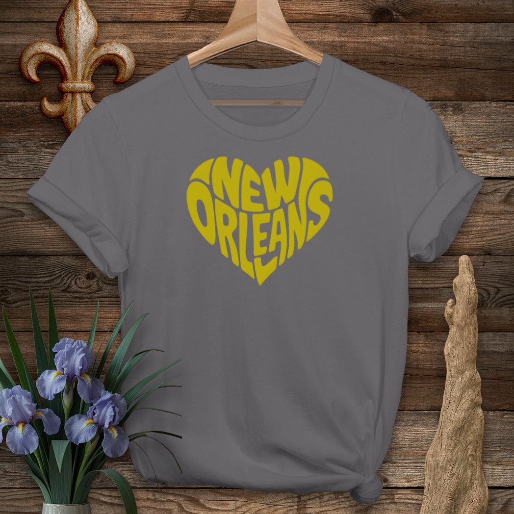 S / Charcoal Louisiana New Orleans Heart T-Shirt by Laissez Faire Wear