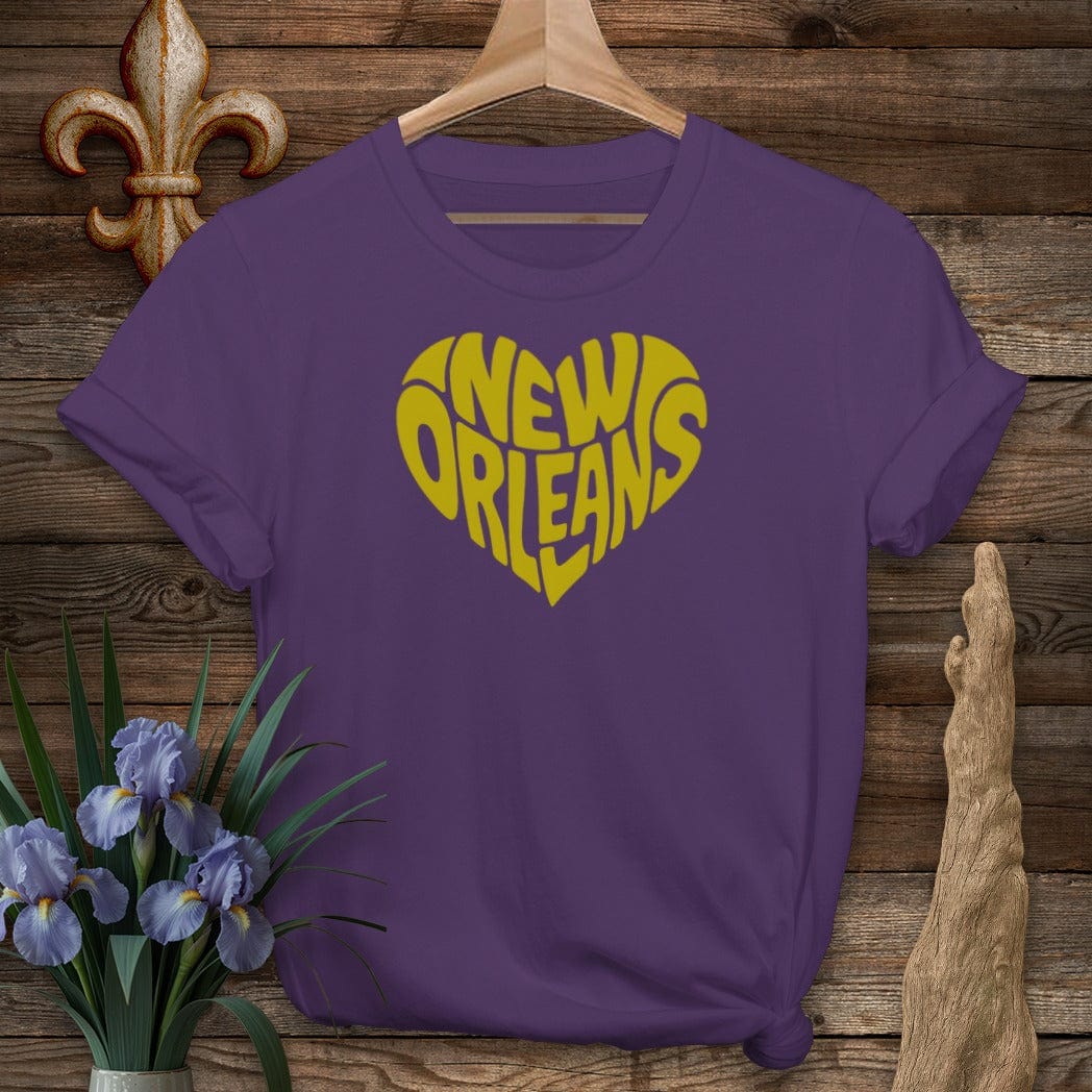 S / Purple Louisiana New Orleans Heart T-Shirt by Laissez Faire Wear
