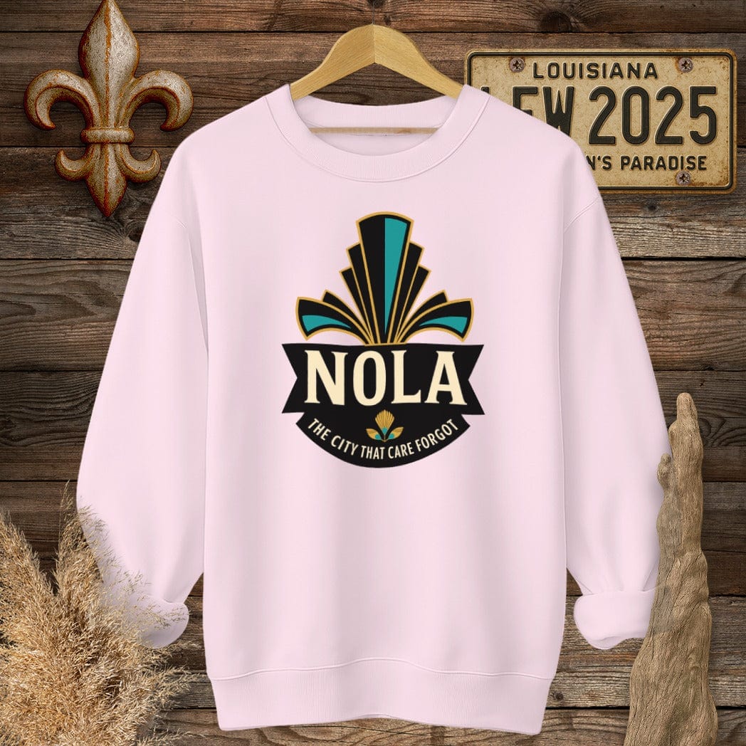 S / Light Pink Louisiana NOLA Badge Sweatshirt by Laissez Faire Wear