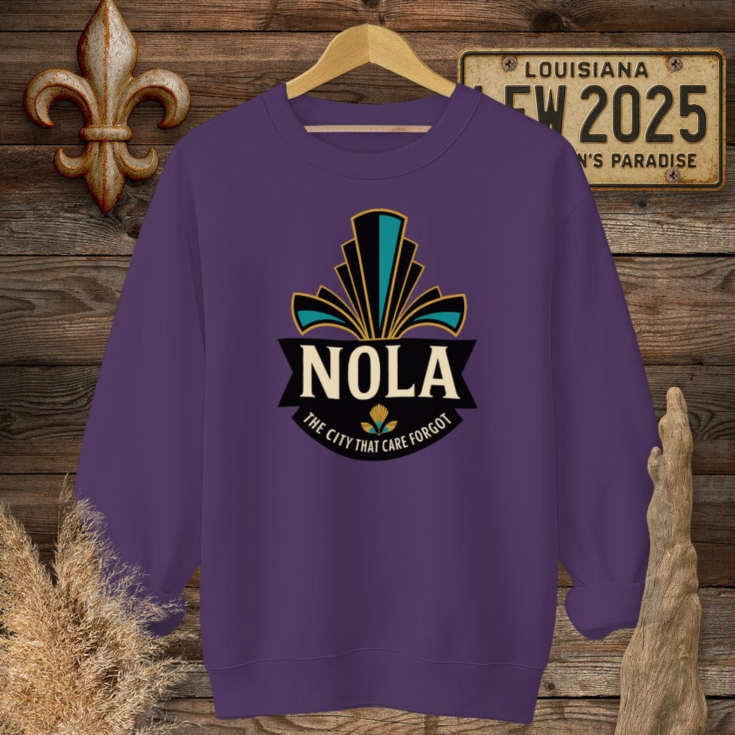 S / Purple Louisiana NOLA Badge Sweatshirt by Laissez Faire Wear