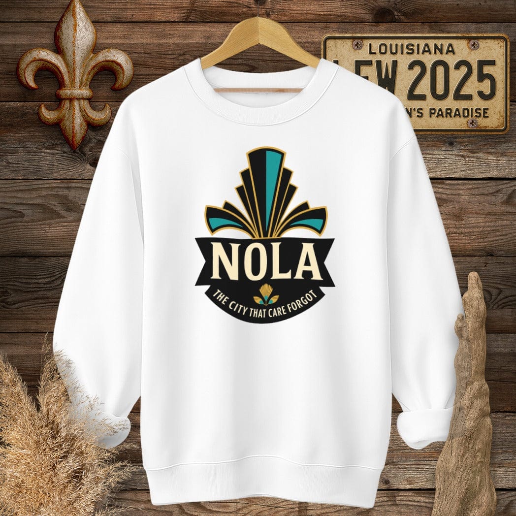 S / White Louisiana NOLA Badge Sweatshirt by Laissez Faire Wear
