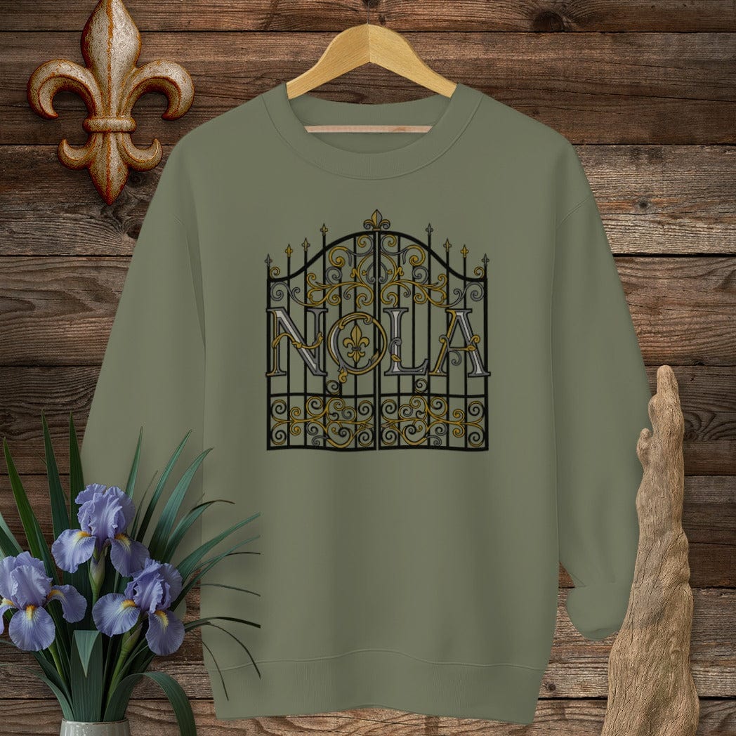 S / Military Green Louisiana NOLA Sweatshirt by Laissez Faire Wear